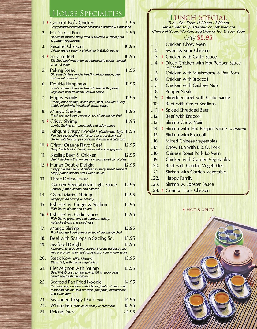 Happy Garden Restaurant in Sayreville-Chinese Cuisine  Menu
